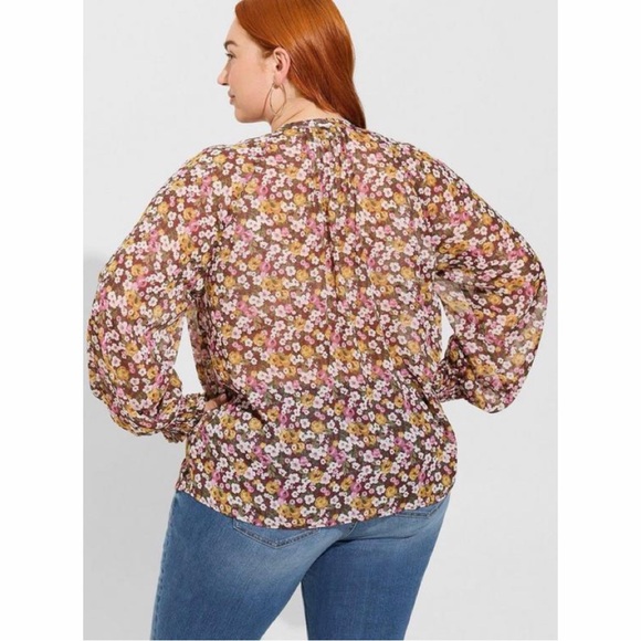 Torrid Crinkle Chiffon Smocked Blouson Sleeve Blouse 5X NWT - Picture 2 of 8